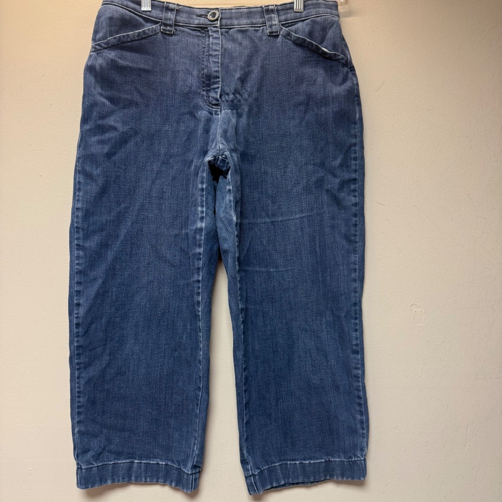 LL Bean Classic Fit Cropped Jeans Womens 12 Blue Excellent Straight Leg Denim